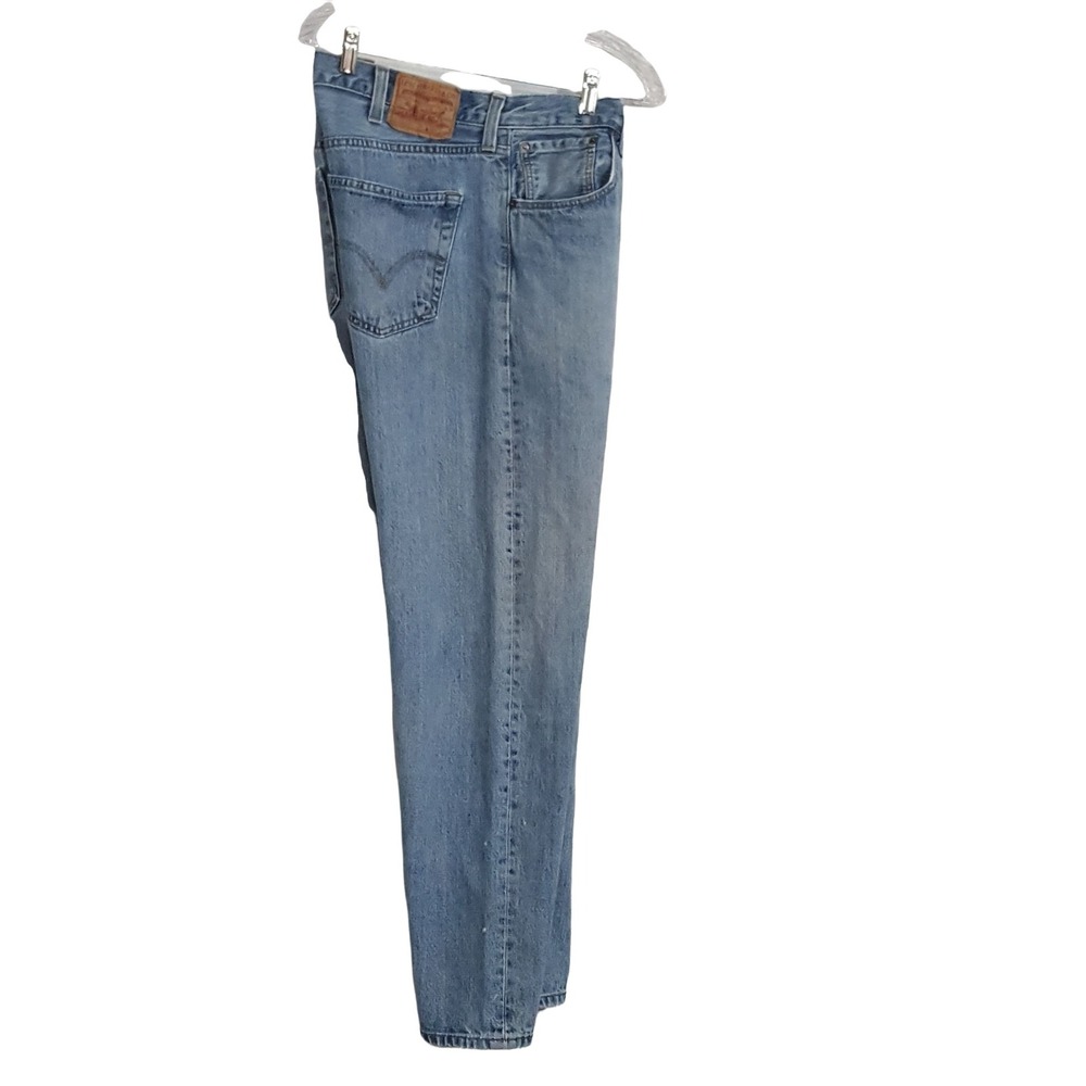 Levis 501 Men Jeans 42X32 Classic Fit Straight Leg Distressed Light Wash Button